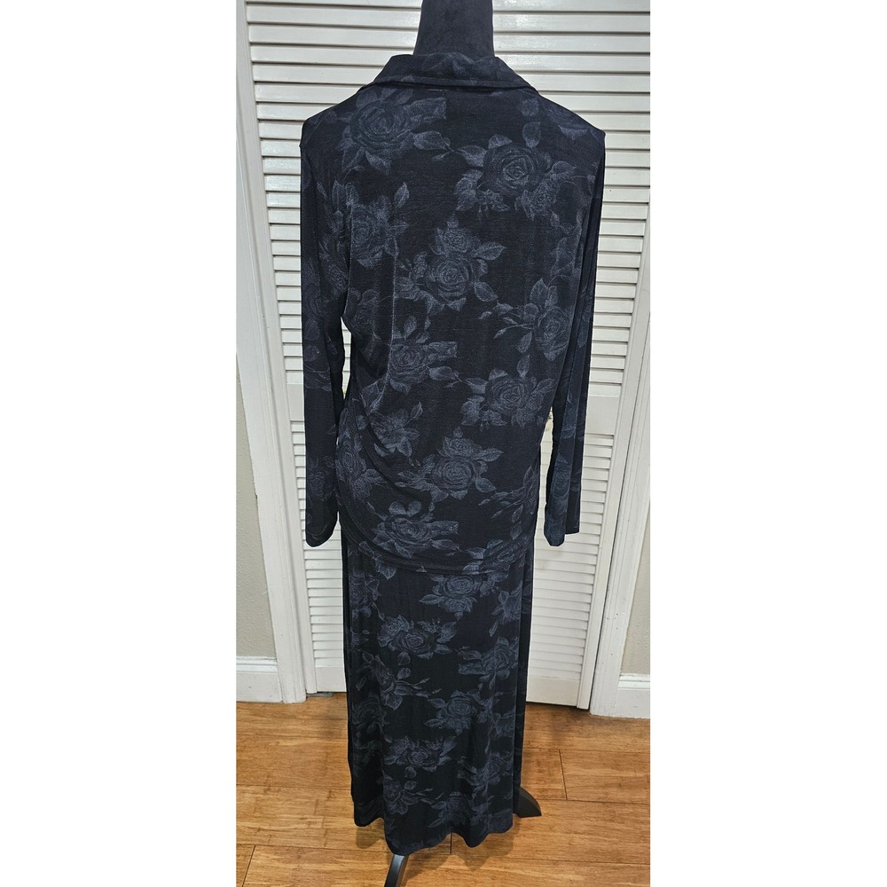 Es.Se 2 Piece Maxi Skirt Set Size M/L Black Floral Rose Esse 90s Y2K Goth Witchy - Picture 6 of 16